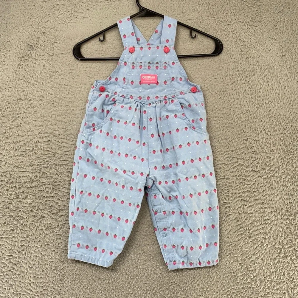 Vintage OshKosh B'gosh Overalls Girls 2T Strawberry Dot Print Vestbak 90s